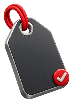 Price tag with a check mark Blank price tag on a red string with a red check mark.